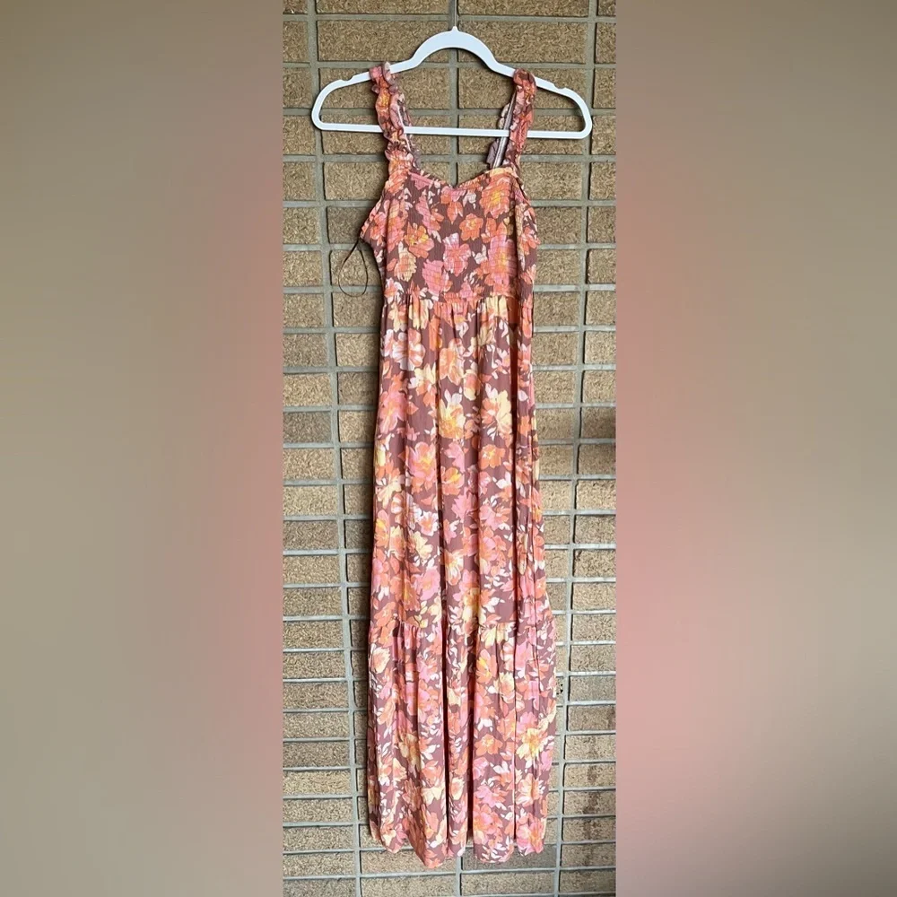 Pink Rose Rust Floral Maxi Skirt with Pink and Cream Blooms